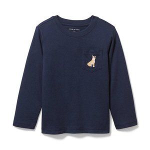 Janie and Jack Black Long Sleeve Round Neck Frenchie Embroidery Pocket Tee 3